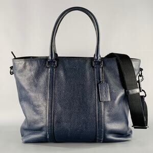 COACH Navy Pebble Grain Leather Tote Bag